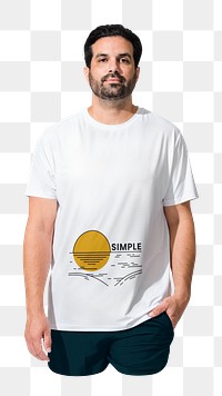 Png white t-shirt with simple design, indian male model, transparent background