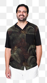 Png short-sleeve shirt, leaves pattern, transparent background