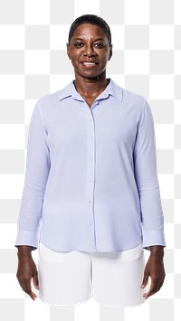 Png woman in long-sleeve shirt, African American model, transparent background