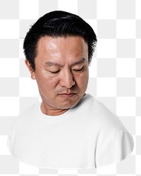 Png white sweater, Asian male model, front view, transparent background