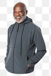 Gray jacket png mockup casual apparel on senior man ,transparent background