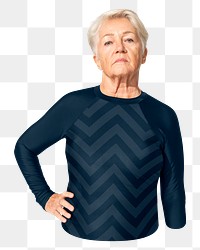 Png old lady in navy swimsuit,surfing swimsuit, summer apparel ,transparent background