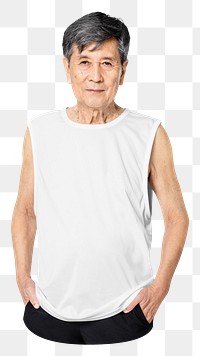 White tank top png, summer apparel, senior male model ,transparent background
