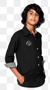 Teenage boy in black shirt ,transparent background