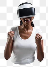 Woman with VR headset png, transparent background