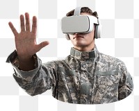 Military officer in VR headset, transparent background