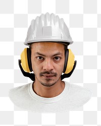 PNG Civil engineer with hard hat and earmuff, collage element, transparent background