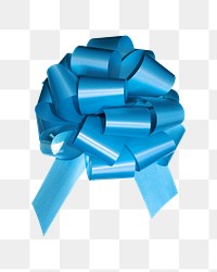 Png blue ribbon bow, isolated object, transparent background