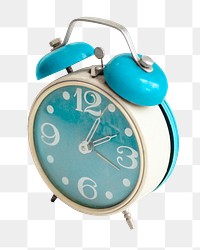 Blue alarm clock png ringing, transparent background