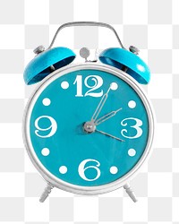 Png blue alarm clock, isolated object, transparent background