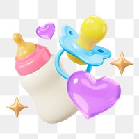 Baby bottle pacifier png, 3D cute remix, transparent background
