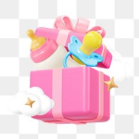 Baby birthday gifts png, 3D bottle & pacifier remix, transparent background