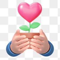 Valentine's heart plant png, 3D love remix, transparent background