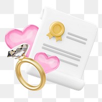 Marriage certificate png diamond ring, 3D wedding remix, transparent background