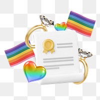 Gay marriage certificate png, 3D LGBTQ remix, transparent background