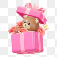 Valentine's teddy bear png, 3D gift box remix, transparent background