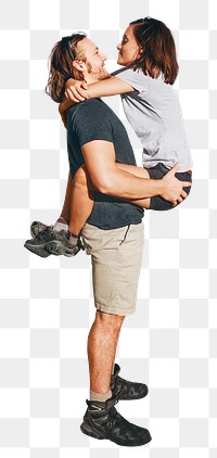 Couple hiking together png, transparent background