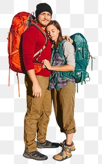 Couple adventure backpacker  png, transparent background