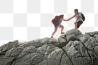 PNG Young couple hiking, traveling together border, transparent background