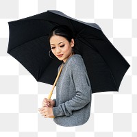 Png woman holding umbrella, isolated collage element, transparent background