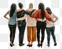 Png group of happy women, rear view, isolated collage element, transparent background