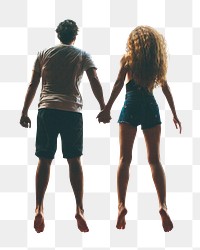 Adventure jumping couple png, transparent background