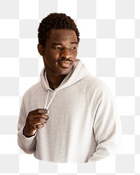 Men's hoodie png on black model, transparent background