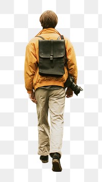 Png photographer walking, isolated collage element, transparent background