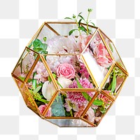 Pink flower terrarium png collage element, transparent background