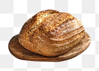 Homemade artisan sourdough bread png, on a board collage element, transparent background