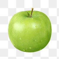 Png green apple element, transparent background