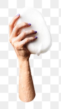 Png hand holding sponge element, transparent background