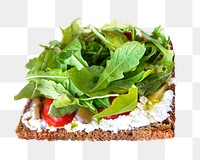 Breakfast toast with arugula png collage element, transparent background