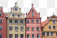 PNG Colorful buildings in the center of Landshut old town in Germany collage element, transparent background