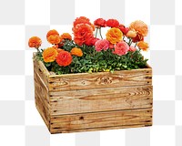 Colorful flowers crate png, transparent background