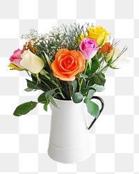 Png colorful roses vase element, transparent background