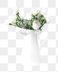 Png white rose vase element, transparent background