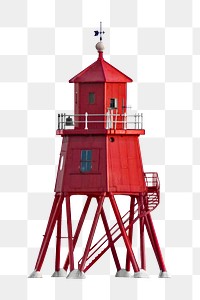 Red lighthouse png, transparent background