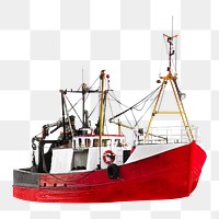 Red fishing boat png, transparent background