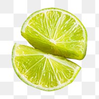 Lime slice png, cut in half collage element, transparent background