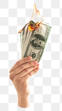 Burning money png, transparent background