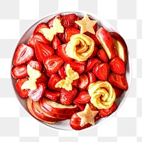PNG Fruit salad bowl red strawberry apple design element, transparent background