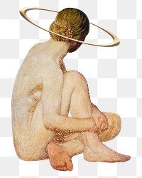 Png sitting woman, vintage illustration on transparent background