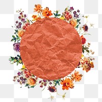 Png orange circle, flower frame, paper texture element on transparent background