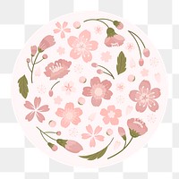Pink floral png on circle shape, transparent background