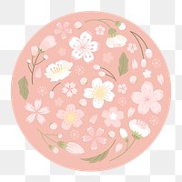 Peach floral png on circle shape, transparent background