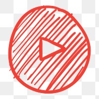 PNG red play button, doodle element transparent background