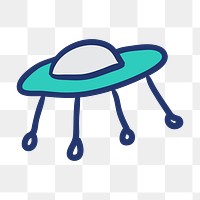 PNG hand drawn UFO, doodle art transparent background