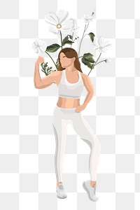 Woman yoga flexing flower png, transparent background