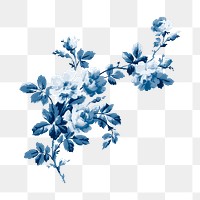 Aesthetic vintage png blue flower painting, transparent background